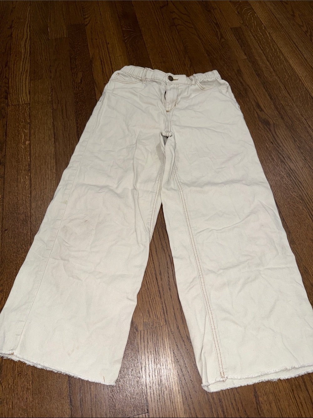 Wide-Leg Cream Canvas Chinos